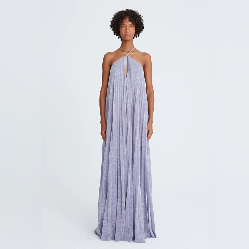 EM SHIMMER JERSEY PLEATED GOWN